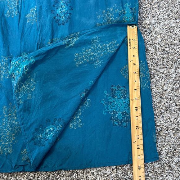Boho Maxi Dress Plus Size 1X Blue Brocade Print Pure Silk Sleeveless Hippie Vtg - Picture 7 of 16